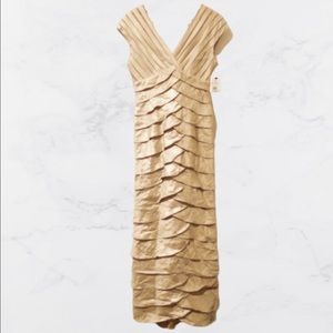 David’s Tiered Champagne Gold Shimmer Gown NWT